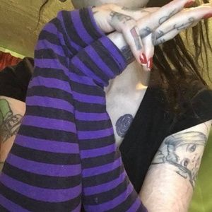 Black and purple striped gloves